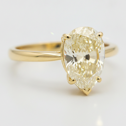 Pear Fancy Yellow Diamond Solitaire Ring Natural 18K Yellow Gold