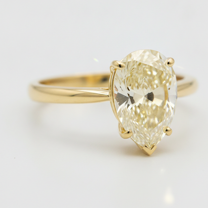 Pear Fancy Yellow Diamond Solitaire Ring Natural 18K Yellow Gold
