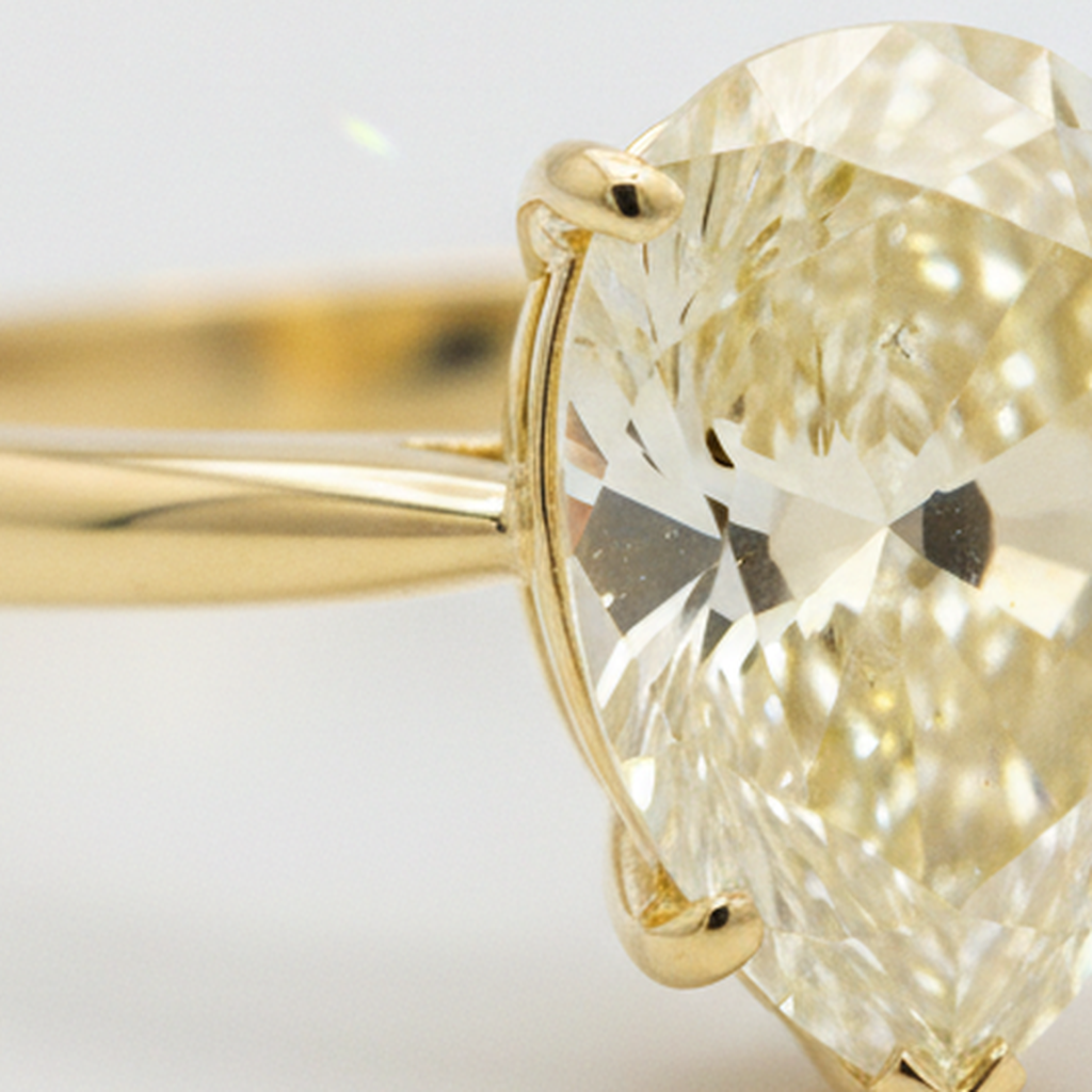Pear Fancy Yellow Diamond Solitaire Ring Natural 18K Yellow Gold