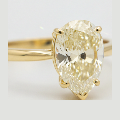 Pear Fancy Yellow Diamond Solitaire Ring Natural 18K Yellow Gold