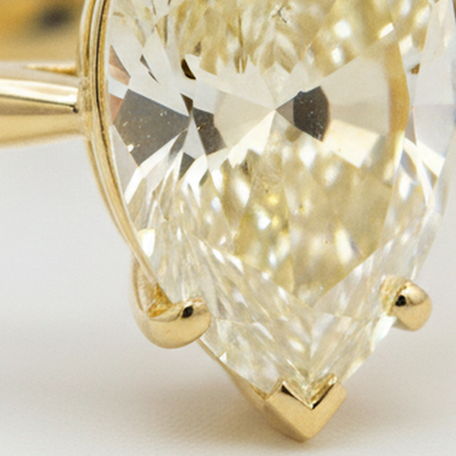 Pear Fancy Yellow Diamond Solitaire Ring Natural 18K Yellow Gold