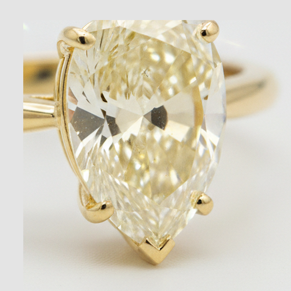 Pear Fancy Yellow Diamond Solitaire Ring Natural 18K Yellow Gold