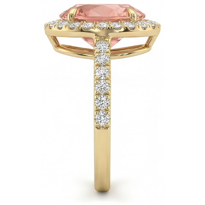 Pear Padparadscha and White Diamond Halo Ring Natural 14K Yellow Gold