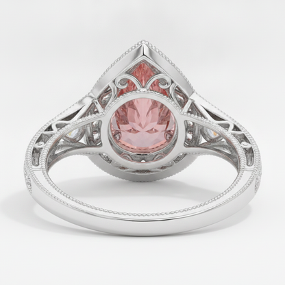 Pear Padparadscha and White Diamond Vintage Halo Ring Natural 14K White Gold