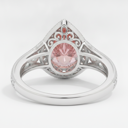 Pear Padparadscha and White Diamond Vintage Halo Ring Natural 14K White Gold