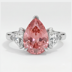 Pear Padparadscha and White Trilliant Three Stone Ring Natural Platinum