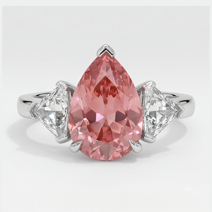 Pear Padparadscha and White Trilliant Three Stone Ring Natural Platinum