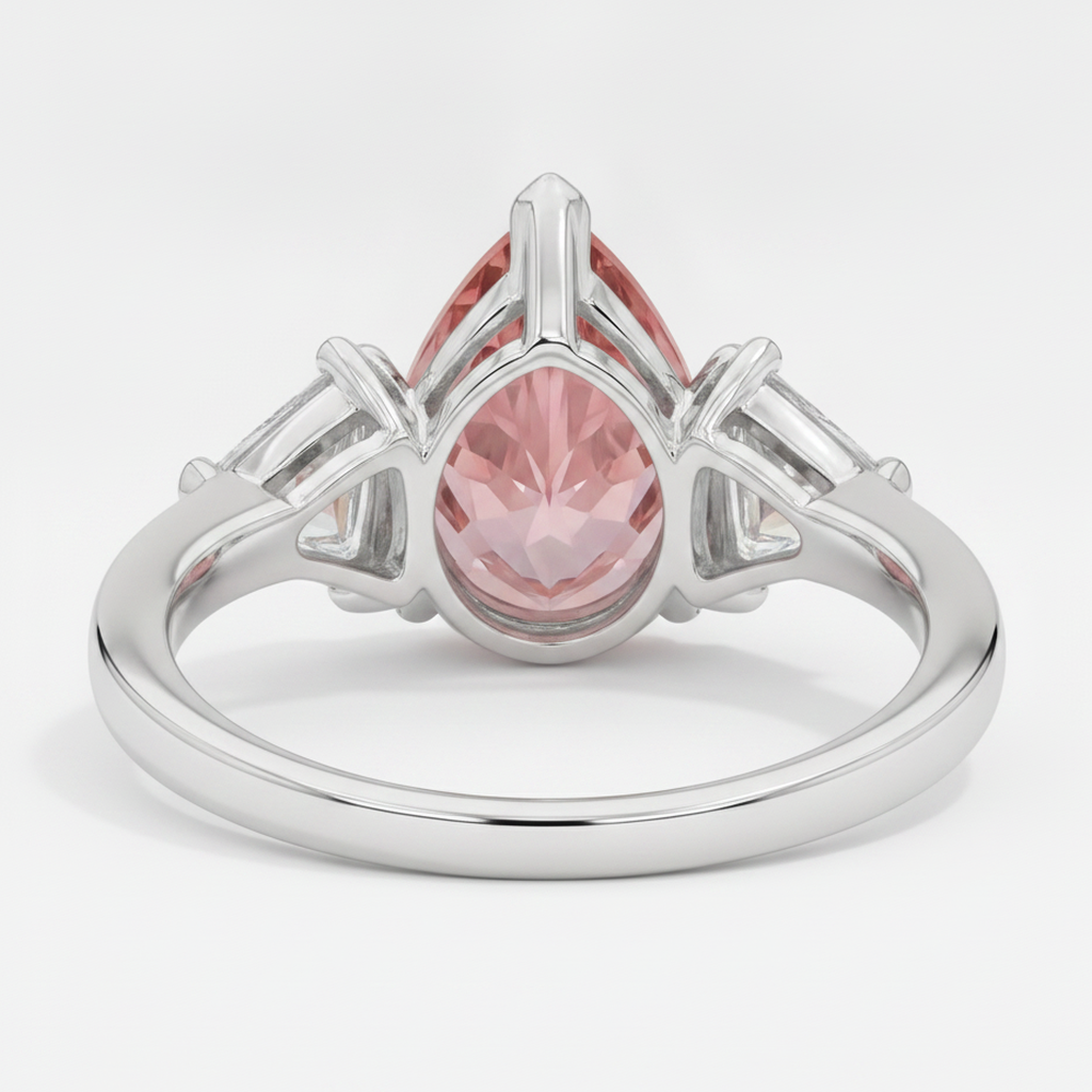 Pear Padparadscha and White Trilliant Three Stone Ring Natural Platinum