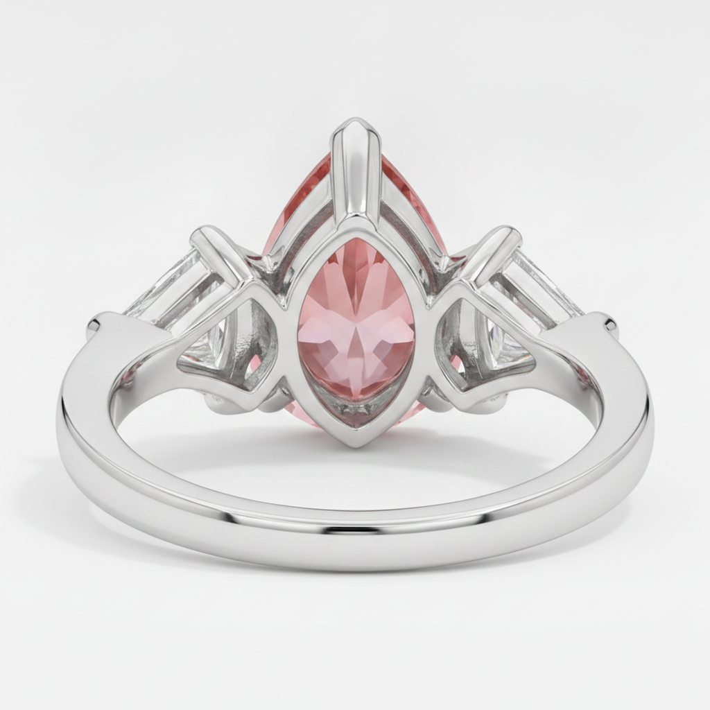 Pear Padparadscha and White Trilliant Three Stone Ring Natural Platinum