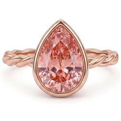 Pear Padparadscha Bezel Solitaire Ring Natural 14K Rose Gold