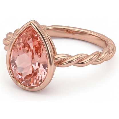 Pear Padparadscha Bezel Solitaire Ring Natural 14K Rose Gold