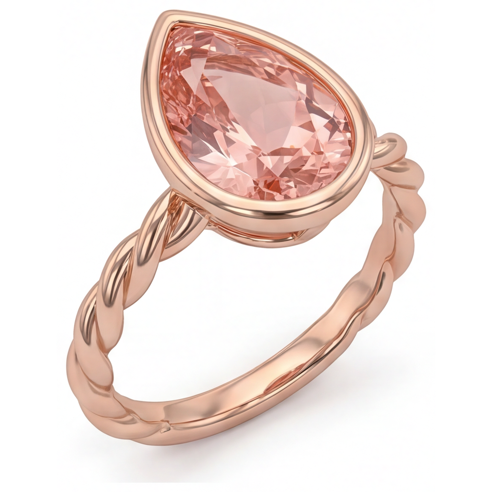 Pear Padparadscha Bezel Solitaire Ring Natural 14K Rose Gold