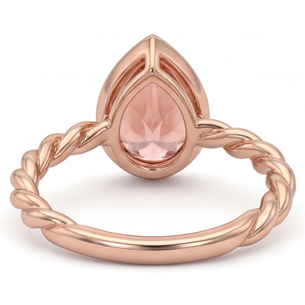Pear Padparadscha Bezel Solitaire Ring Natural 14K Rose Gold