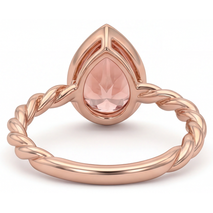 Pear Padparadscha Bezel Solitaire Ring Natural 14K Rose Gold