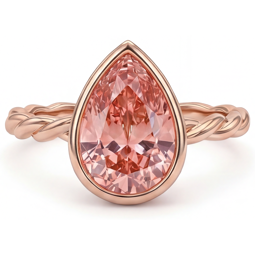 Pear Padparadscha Bezel Solitaire Ring Natural 14K Rose Gold