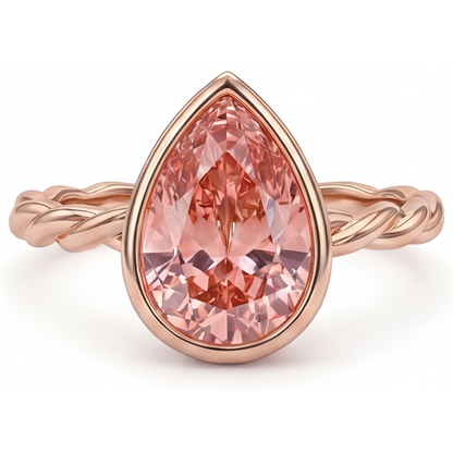 Pear Padparadscha Bezel Solitaire Ring Natural 14K Rose Gold