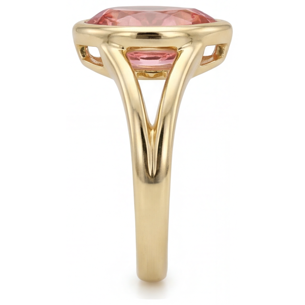 Pear Padparadscha Bezel Solitaire Ring Natural 14K Yellow Gold
