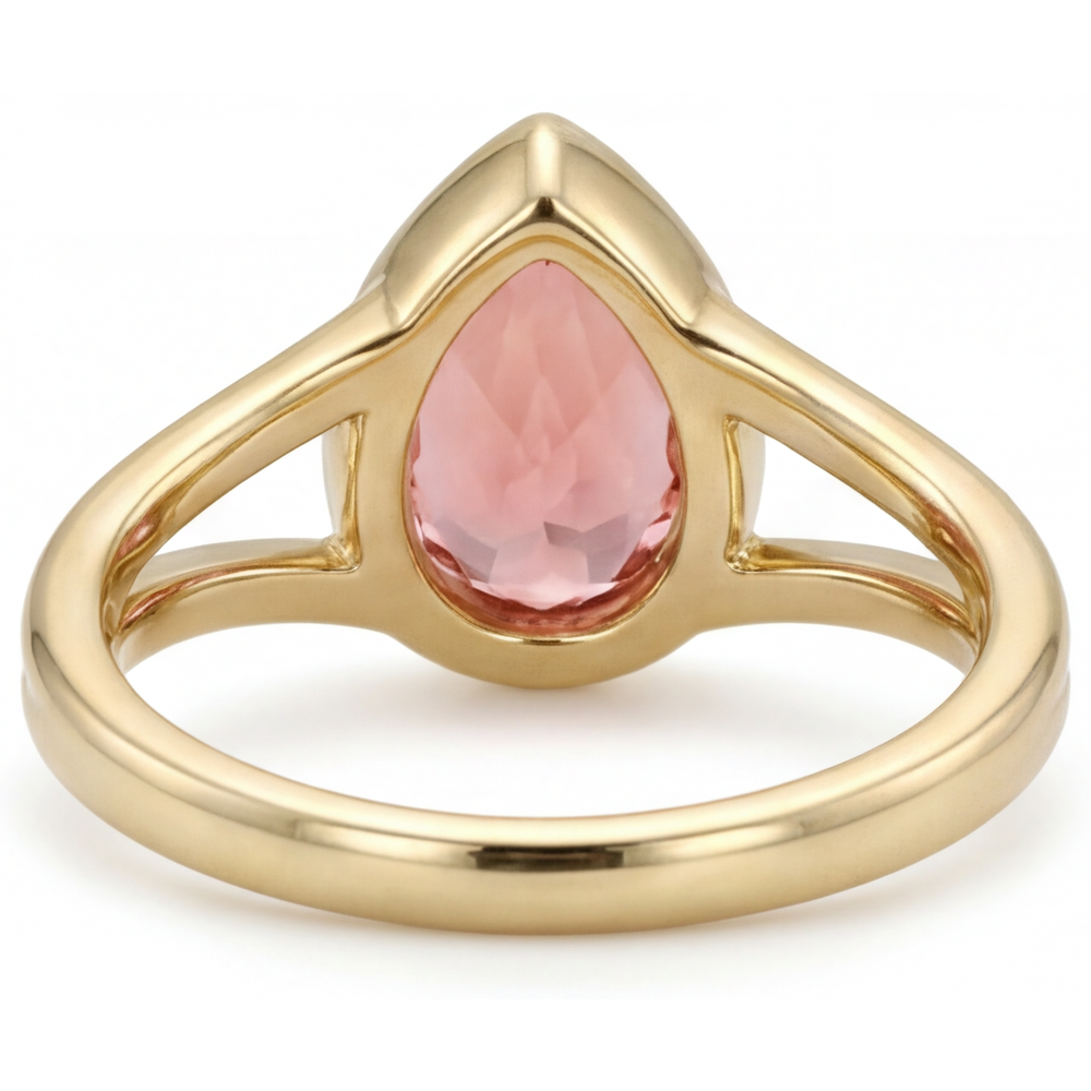 Pear Padparadscha Bezel Solitaire Ring Natural 14K Yellow Gold