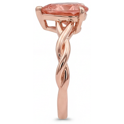 Pear Padparadscha Solitaire Ring Natural 14K Rose Gold