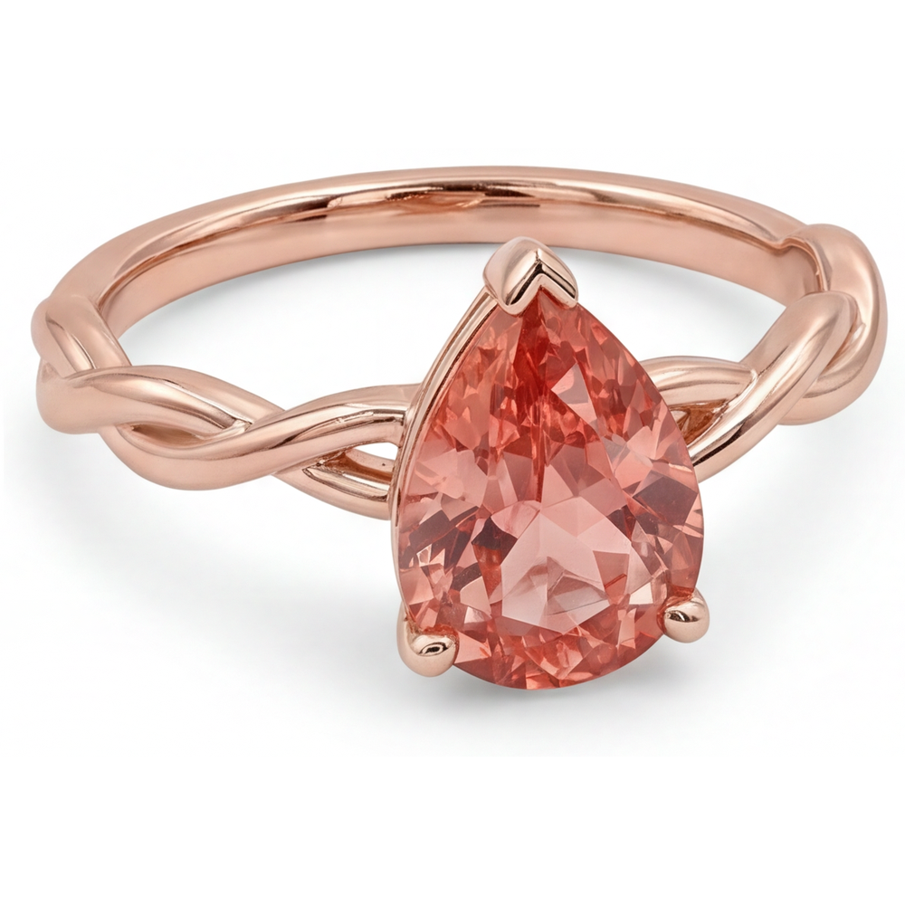 Pear Padparadscha Solitaire Ring Natural 14K Rose Gold