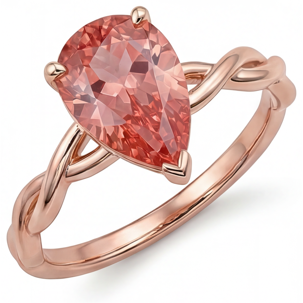 Pear Padparadscha Solitaire Ring Natural 14K Rose Gold