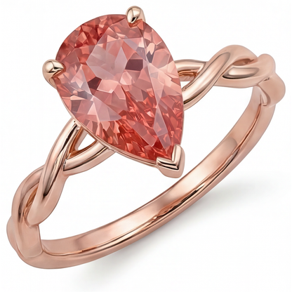 Pear Padparadscha Solitaire Ring Natural 14K Rose Gold