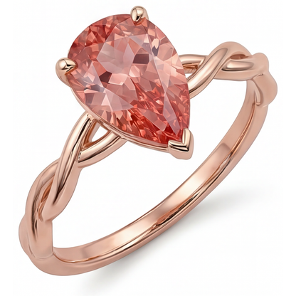 Pear Padparadscha Solitaire Ring Natural 14K Rose Gold
