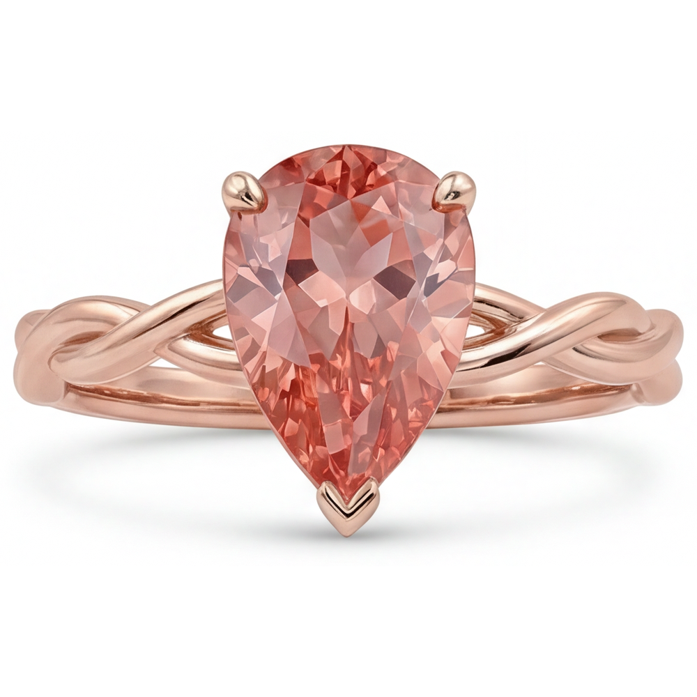 Pear Padparadscha Solitaire Ring Natural 14K Rose Gold