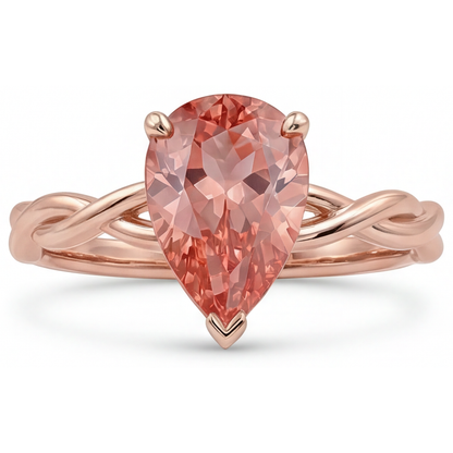 Pear Padparadscha Solitaire Ring Natural 14K Rose Gold