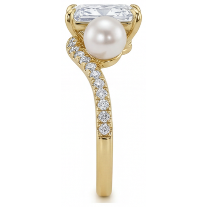 Pearl Radiant Accent Solitaire Ring in 14K Yellow Gold – angle view