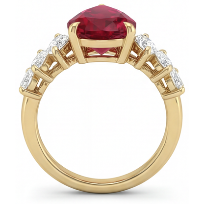 Real Pigeon Blood Ruby 3-Stone Ring – top view