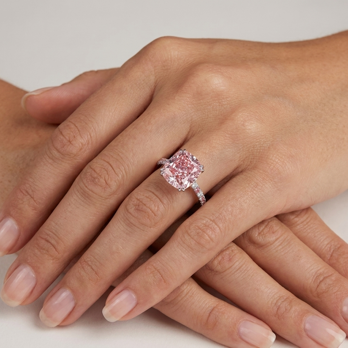 Pink Diamond Anniversary Ring 4.4 Carat Cushion