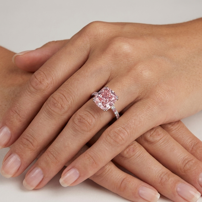 Pink Diamond Anniversary Ring 4.4 Carat Cushion