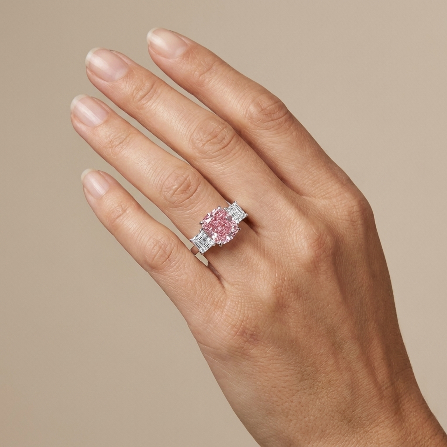 Pink Diamond Anniversary Ring 4.5 Carat Cushion