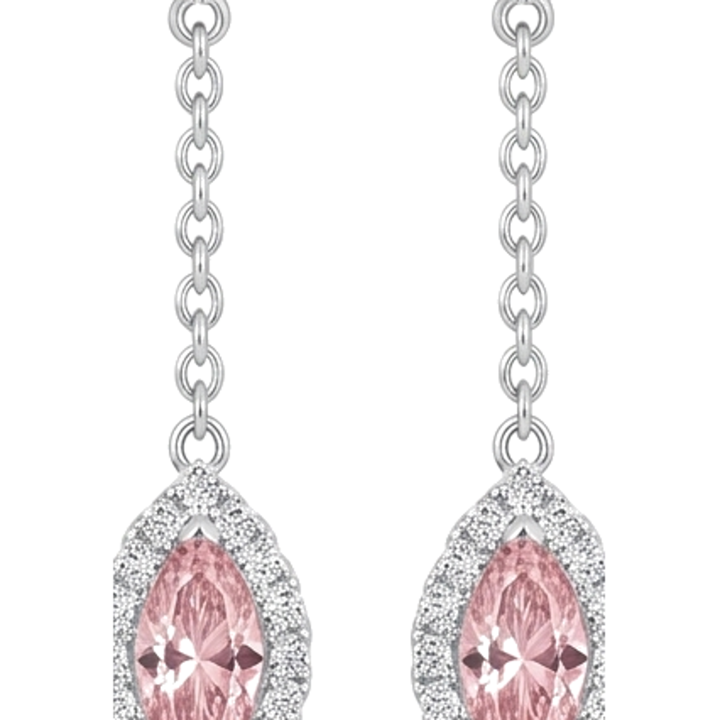 Pink Diamond Drop Earrings 2.5 Carat Lab Grown Marquise Halo Long Dangle 14K White Gold
