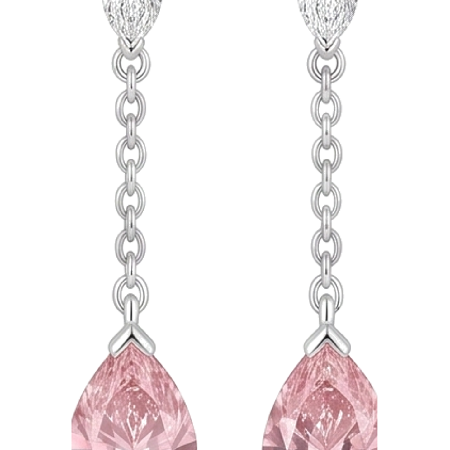 Pink Diamond Drop Earrings 2.5 Carat Lab Grown Pear Long Dangle 14K White Gold