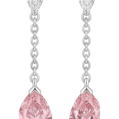 Pink Diamond Drop Earrings 2.5 Carat Lab Grown Pear Long Dangle 14K White Gold
