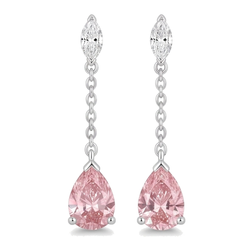 Pink Diamond Drop Earrings 2.5 Carat Lab Grown Pear Long Dangle 14K White Gold