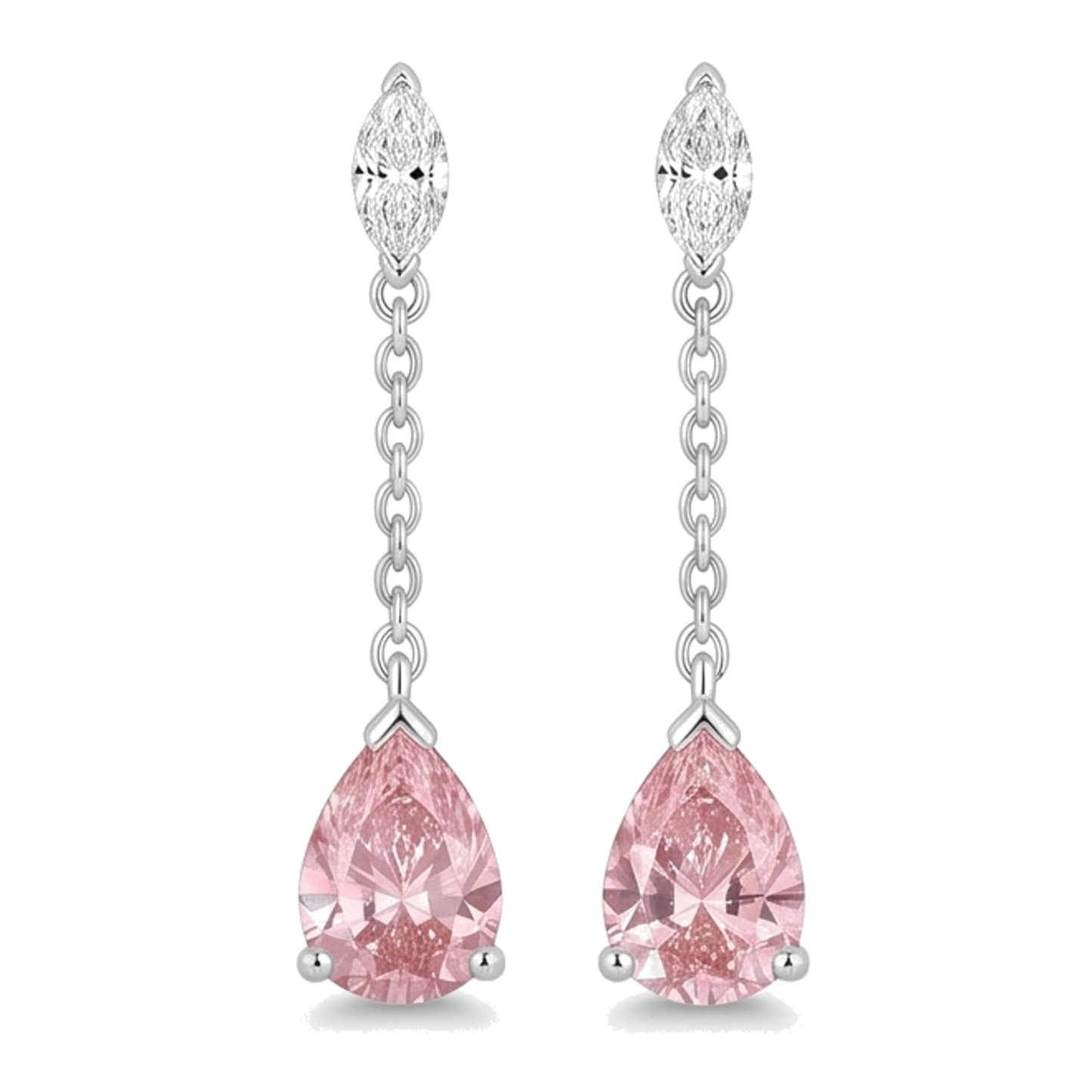 Pink Diamond Drop Earrings 2.5 Carat Lab Grown Pear Long Dangle 14K White Gold