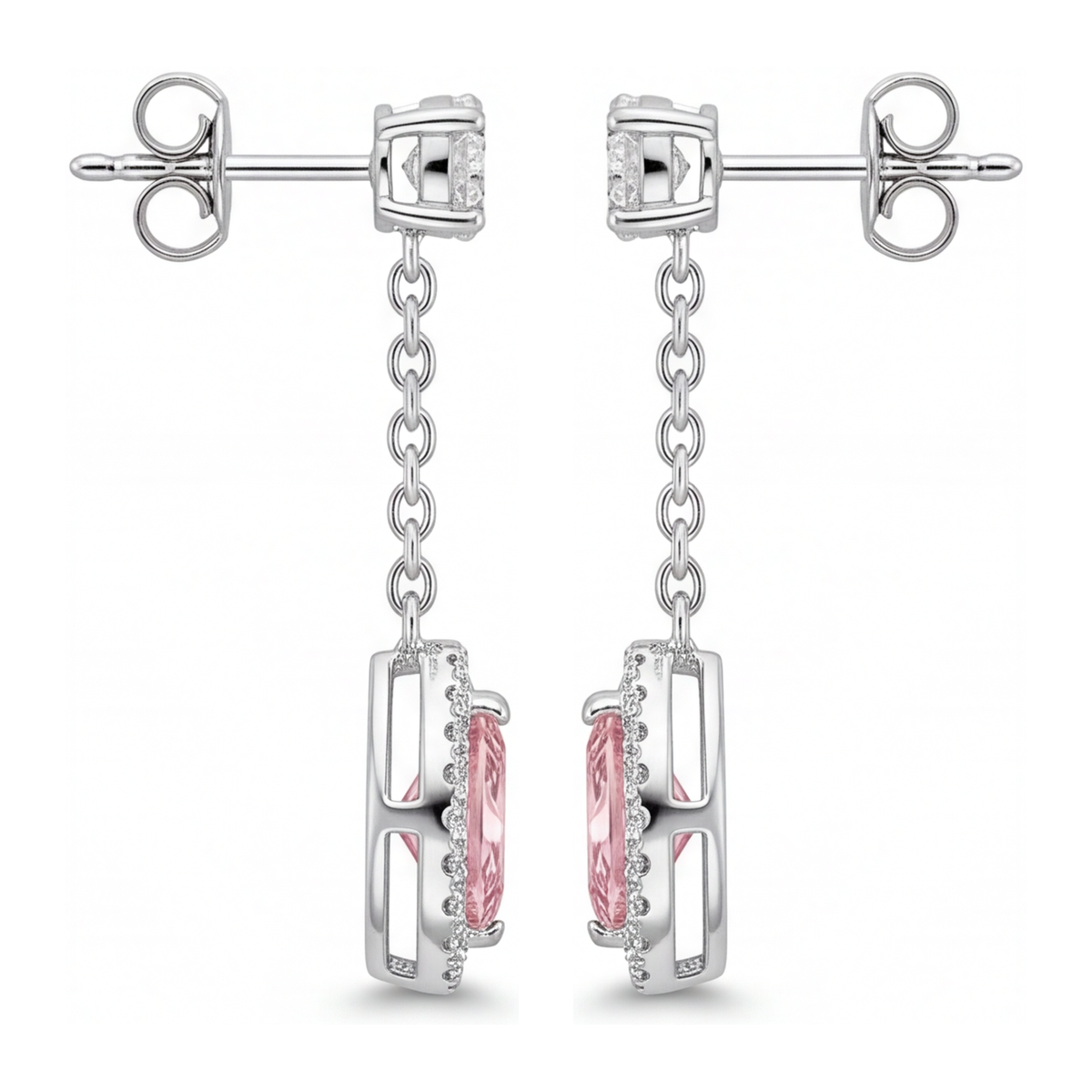Pink Diamond Drop Earrings 2.5 Carat Lab Grown Marquise Halo Long Dangle 14K White Gold