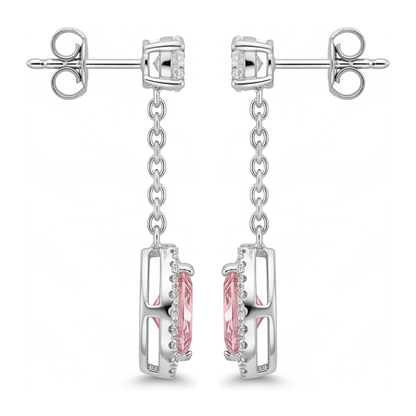 Pink Diamond Drop Earrings 2.5 Carat Lab Grown Marquise Halo Long Dangle 14K White Gold