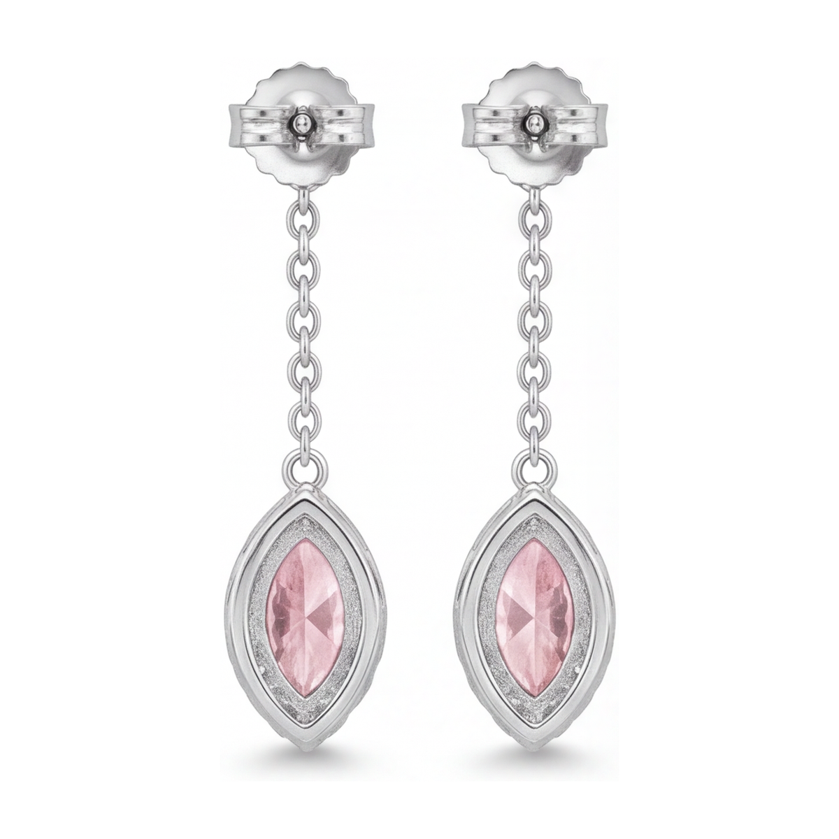 Pink Diamond Drop Earrings 2.5 Carat Lab Grown Marquise Halo Long Dangle 14K White Gold
