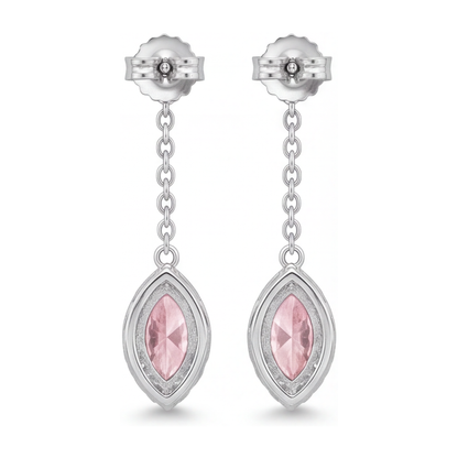 Pink Diamond Drop Earrings 2.5 Carat Lab Grown Marquise Halo Long Dangle 14K White Gold