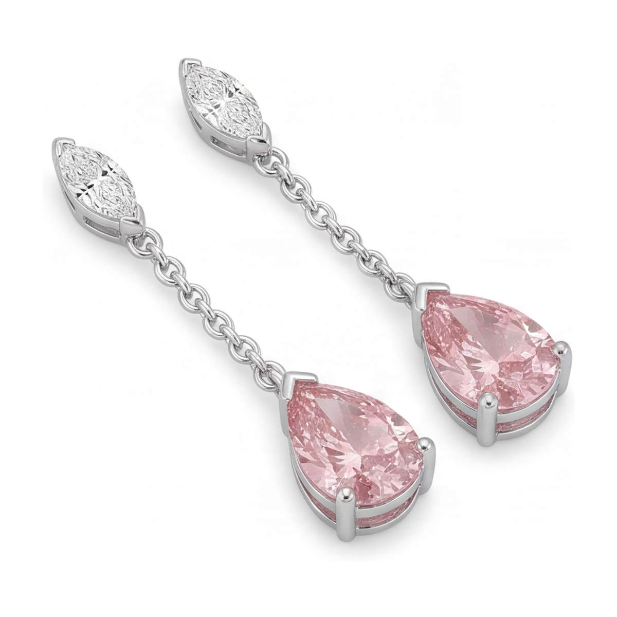 Pink Diamond Drop Earrings 2.5 Carat Lab Grown Pear Long Dangle 14K White Gold
