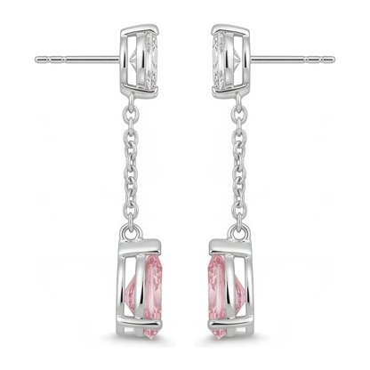 Pink Diamond Drop Earrings 2.5 Carat Lab Grown Pear Long Dangle 14K White Gold