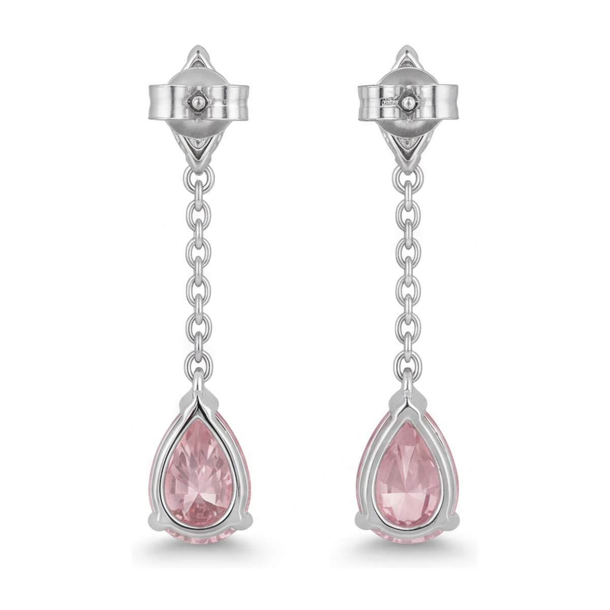 Pink Diamond Drop Earrings 2.5 Carat Lab Grown Pear Long Dangle 14K White Gold
