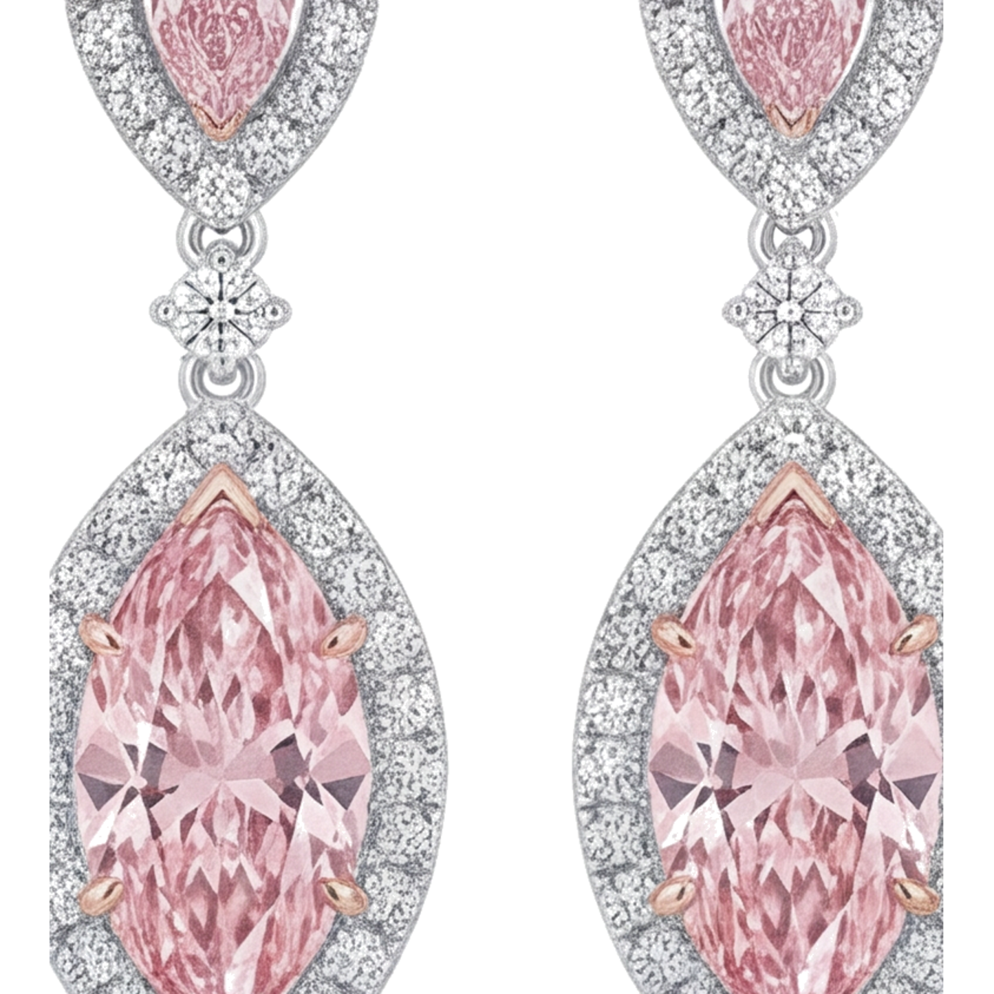 Pink Diamond Drop Earrings 3.5 Carat Lab Grown Marquise Halo 14K White Gold