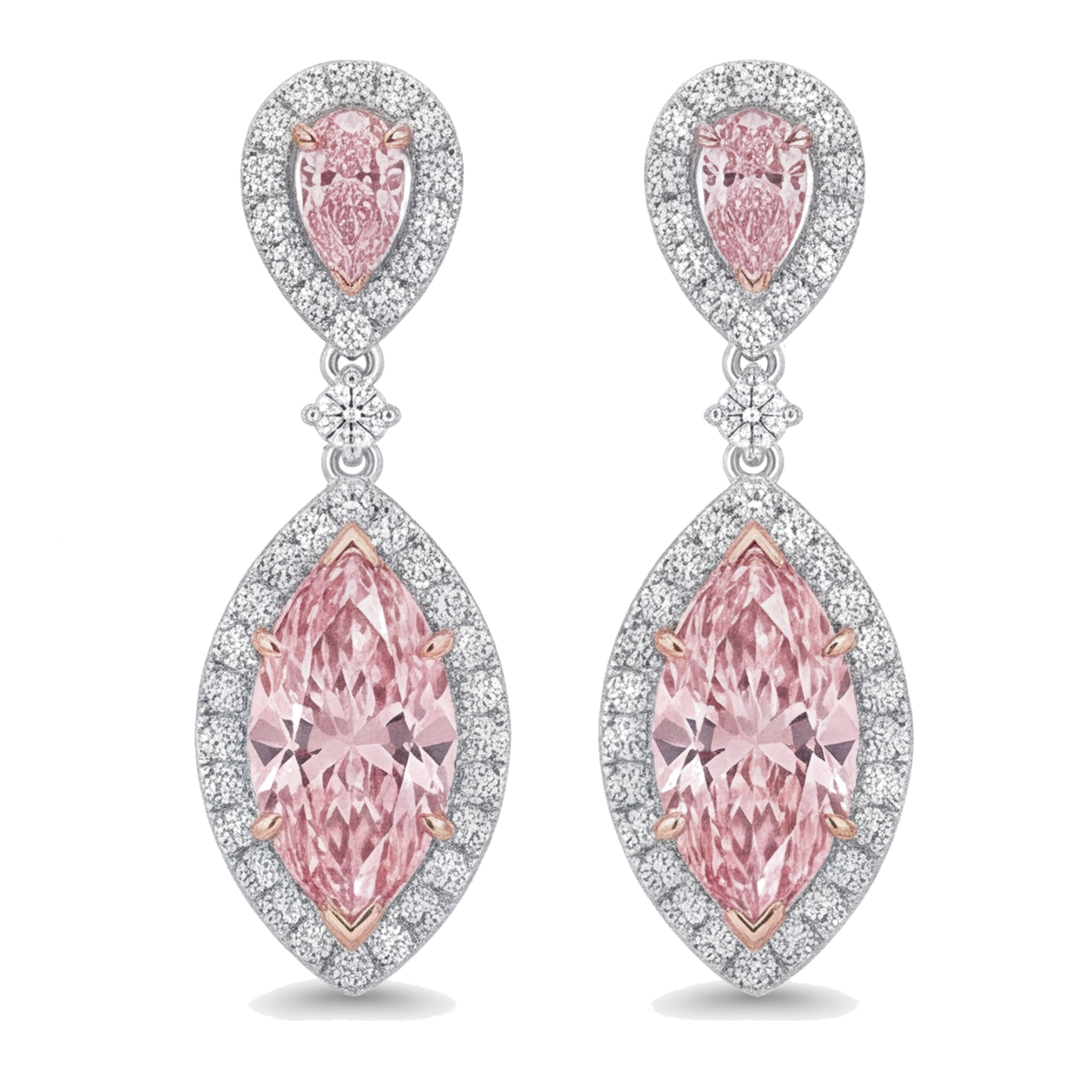Pink Diamond Drop Earrings 3.5 Carat Lab Grown Marquise Halo 14K White Gold