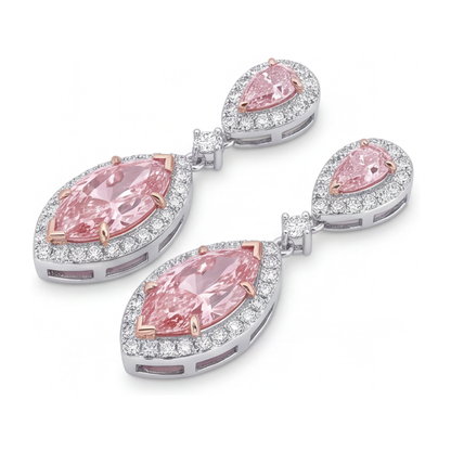 Pink Diamond Drop Earrings 3.5 Carat Lab Grown Marquise Halo 14K White Gold