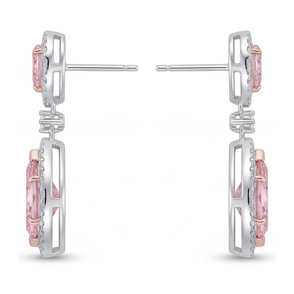Pink Diamond Drop Earrings 3.5 Carat Lab Grown Marquise Halo 14K White Gold